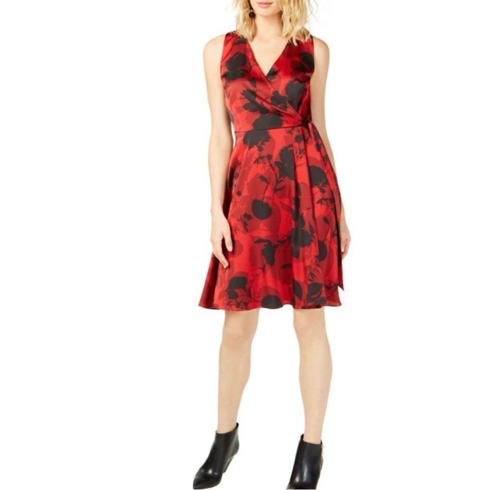 INC Floral Wrap around Silk Red Dress